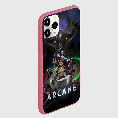 Чехол iPhone 11 Pro матовый Виктор и герои из Аркейн / 3D-Малиновый – фото 2