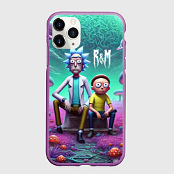 Чехол iPhone 11 Pro матовый Рик и Морту на сказочной грибной планете - нейроар, цвет: 3D-фиолетовый