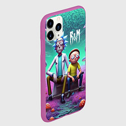 Чехол iPhone 11 Pro матовый Рик и Морту на сказочной грибной планете - нейроар, цвет: 3D-фиолетовый — фото 2
