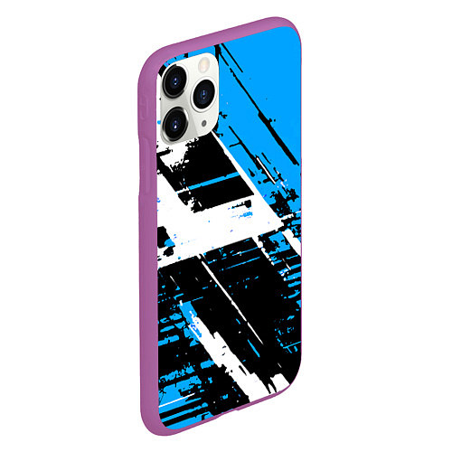 Чехол iPhone 11 Pro матовый Diagonal black and white stripes on a blue backgro / 3D-Фиолетовый – фото 2