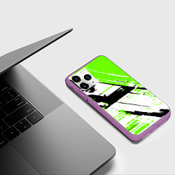 Чехол iPhone 11 Pro матовый Diagonal black and green stripes on a white backgr, цвет: 3D-фиолетовый — фото 2