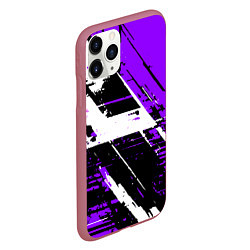 Чехол iPhone 11 Pro матовый Diagonal black and white stripes on a purple backg, цвет: 3D-малиновый — фото 2