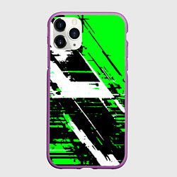 Чехол iPhone 11 Pro матовый Diagonal black and white stripes on a green backgr, цвет: 3D-фиолетовый