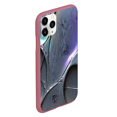 Чехол iPhone 11 Pro матовый Полированный серебряный металл / 3D-Малиновый – фото 2