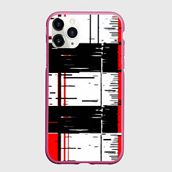 Чехол iPhone 11 Pro матовый Чёрные и красные полосы на белом фоне, цвет: 3D-малиновый