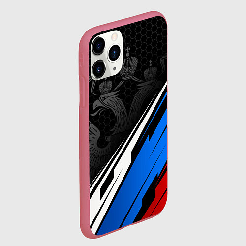 Чехол iPhone 11 Pro матовый Россия - абстракция / 3D-Малиновый – фото 2