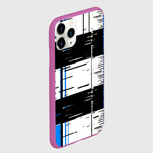 Чехол iPhone 11 Pro матовый Синие и чёрные полосы на белом фоне / 3D-Фиолетовый – фото 2