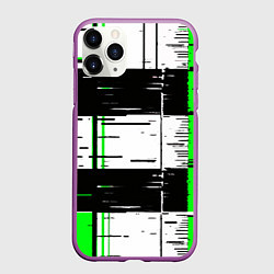 Чехол iPhone 11 Pro матовый Зелёные и чёрные полосы на белом фоне, цвет: 3D-фиолетовый
