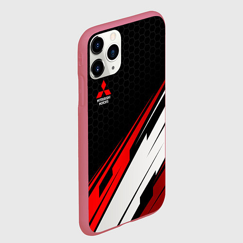 Чехол iPhone 11 Pro матовый Mitsubishi - красная абстракция / 3D-Малиновый – фото 2