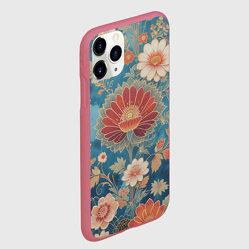 Чехол iPhone 11 Pro матовый Ботанические узоры / 3D-Малиновый – фото 2