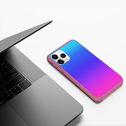 Чехол iPhone 11 Pro матовый Градиент закат сине-розовый, цвет: 3D-малиновый — фото 2