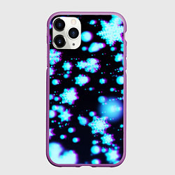 Чехол iPhone 11 Pro матовый Неоновые снежинки глитч, цвет: 3D-фиолетовый
