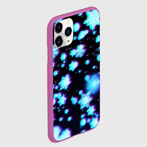 Чехол iPhone 11 Pro матовый Неоновые снежинки глитч / 3D-Фиолетовый – фото 2