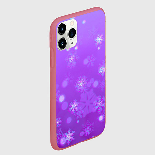 Чехол iPhone 11 Pro матовый Резные снежинки глитч / 3D-Малиновый – фото 2