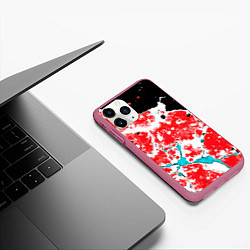 Чехол iPhone 11 Pro матовый Сине красная абстракция на чёрном фоне, цвет: 3D-малиновый — фото 2