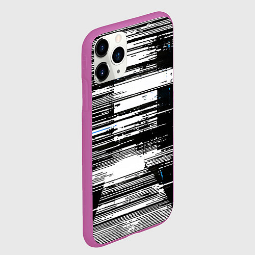 Чехол iPhone 11 Pro матовый Горизонтальные чёрные линии на бело-синем фоне / 3D-Фиолетовый – фото 2