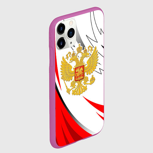 Чехол iPhone 11 Pro матовый Российский красный - герб / 3D-Фиолетовый – фото 2