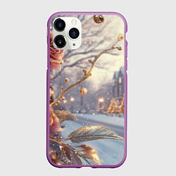 Чехол iPhone 11 Pro матовый Новогодние розы, цвет: 3D-фиолетовый