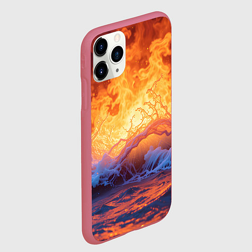 Чехол iPhone 11 Pro матовый Стихия огня и воды / 3D-Малиновый – фото 2