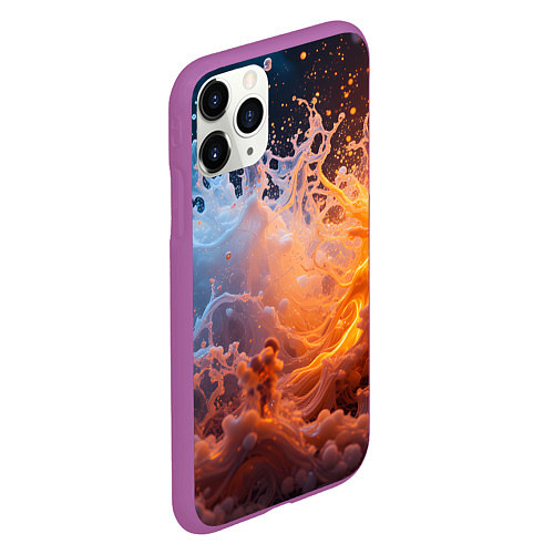 Чехол iPhone 11 Pro матовый Брызги воды и огня / 3D-Фиолетовый – фото 2