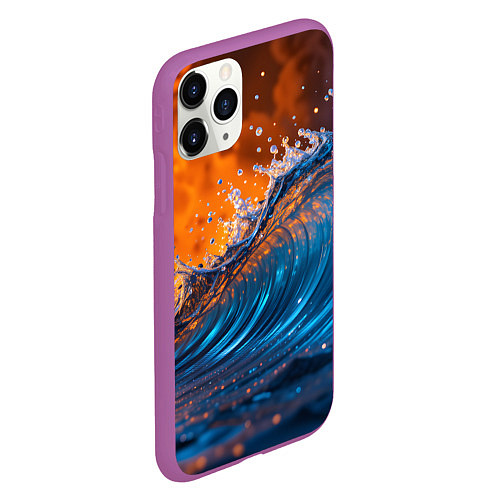 Чехол iPhone 11 Pro матовый Волна и огонь / 3D-Фиолетовый – фото 2