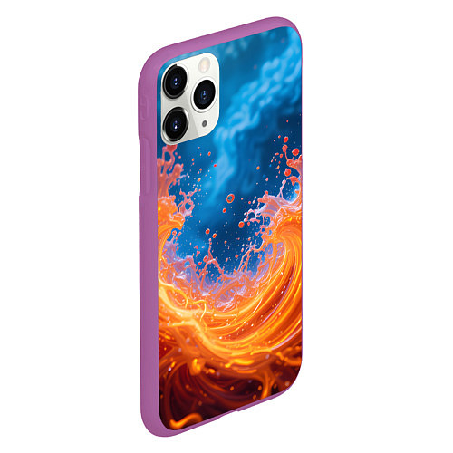 Чехол iPhone 11 Pro матовый Яркое пламя в воде / 3D-Фиолетовый – фото 2