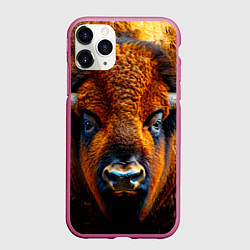 Чехол iPhone 11 Pro матовый Голова бизона, цвет: 3D-малиновый