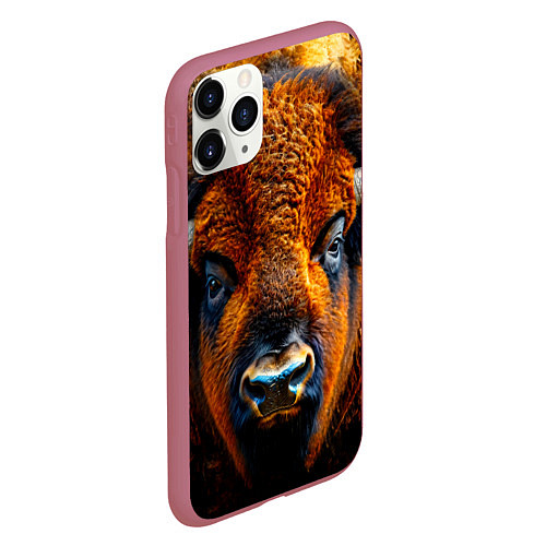 Чехол iPhone 11 Pro матовый Голова бизона / 3D-Малиновый – фото 2