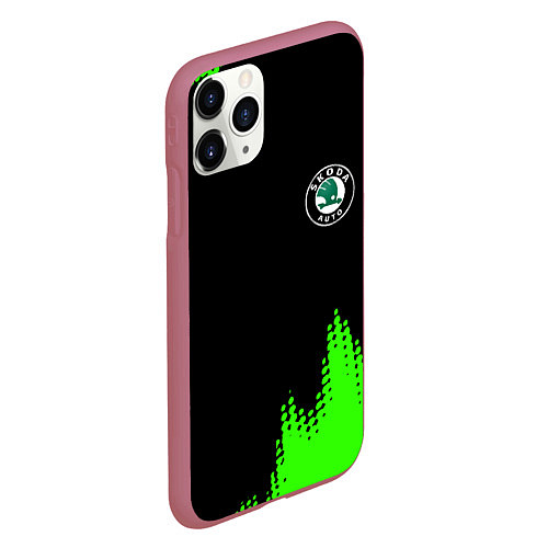 Чехол iPhone 11 Pro матовый Skoda краски зеленые / 3D-Малиновый – фото 2