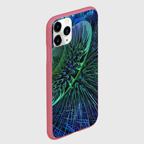 Чехол iPhone 11 Pro матовый Фрактальный узор шипы / 3D-Малиновый – фото 2