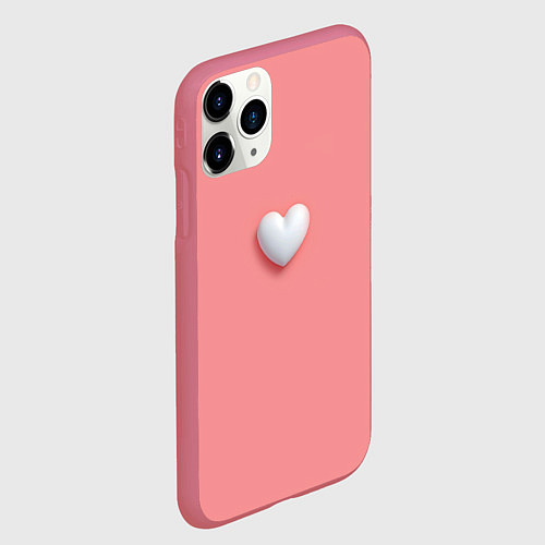 Чехол iPhone 11 Pro матовый Белое объемное сердце на розовом фоне / 3D-Малиновый – фото 2