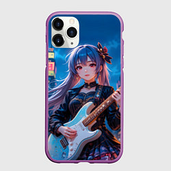 Чехол iPhone 11 Pro матовый Аниме девочка с электрогитарой, цвет: 3D-фиолетовый