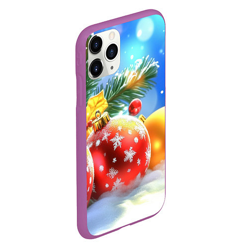 Чехол iPhone 11 Pro матовый Красные и желтые шары / 3D-Фиолетовый – фото 2