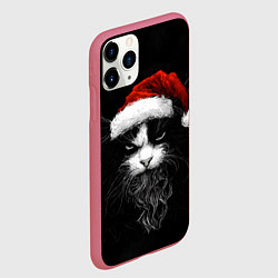 Чехол iPhone 11 Pro матовый Суровый кот в новогодней шапке - нейросеть, цвет: 3D-малиновый — фото 2