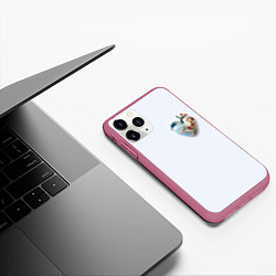 Чехол iPhone 11 Pro матовый Сердце и ветка цветущая сакура с цветами, цвет: 3D-малиновый — фото 2