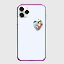 Чехол iPhone 11 Pro матовый Сердце и ветка цветущая сакура с цветами, цвет: 3D-фиолетовый