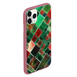 Чехол iPhone 11 Pro матовый Красно-зелёные рельефные квадраты, цвет: 3D-малиновый — фото 2