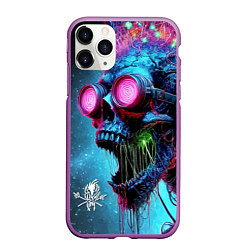 Чехол iPhone 11 Pro матовый Metallica - crazy skeleton with headphones, цвет: 3D-фиолетовый