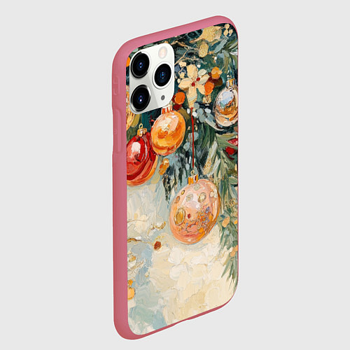 Чехол iPhone 11 Pro матовый Большие и маленькие новогодние шары / 3D-Малиновый – фото 2
