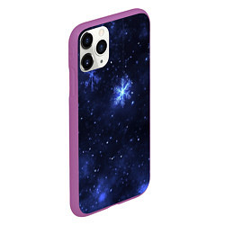 Чехол iPhone 11 Pro матовый Синие снежинки на темном фоне, цвет: 3D-фиолетовый — фото 2