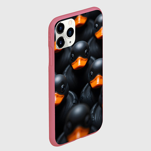 Чехол iPhone 11 Pro матовый Черные уточки / 3D-Малиновый – фото 2