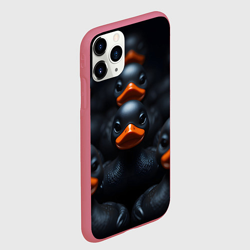 Чехол iPhone 11 Pro матовый Уточки с оранжевым клювом / 3D-Малиновый – фото 2