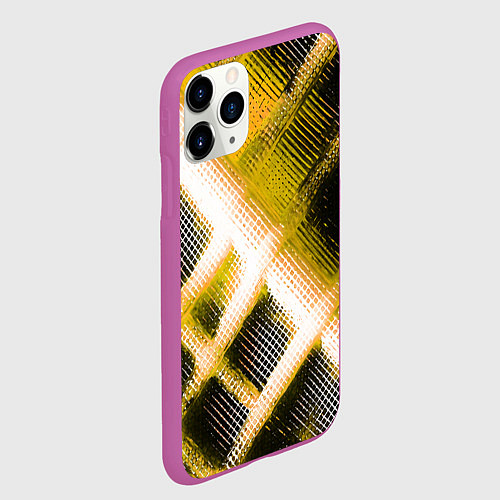Чехол iPhone 11 Pro матовый Жёлтая сеть на чёрном фоне / 3D-Фиолетовый – фото 2