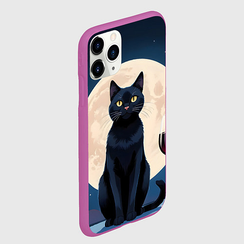 Чехол iPhone 11 Pro матовый Кот с вином под луной / 3D-Фиолетовый – фото 2