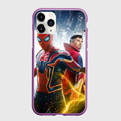 Чехол iPhone 11 Pro матовый Стивен Стрэндж и Человек паук нет пути домой, цвет: 3D-фиолетовый