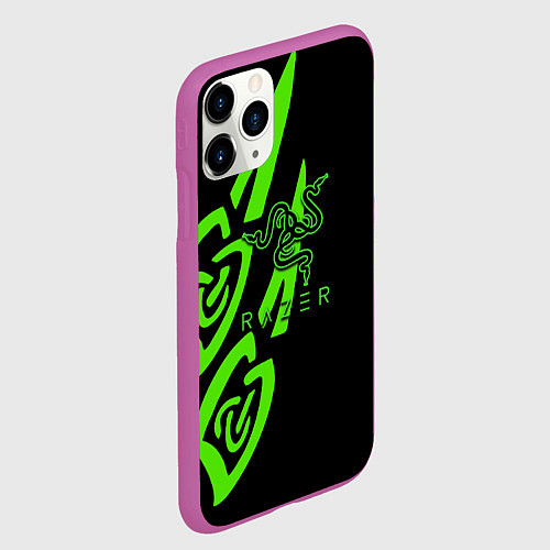 Чехол iPhone 11 Pro матовый Razer лого лес / 3D-Фиолетовый – фото 2
