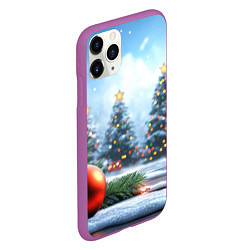 Чехол iPhone 11 Pro матовый Новогодние елки и шар, цвет: 3D-фиолетовый — фото 2