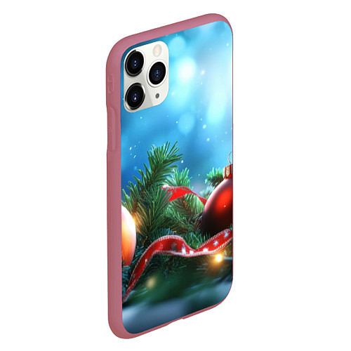 Чехол iPhone 11 Pro матовый Красные игрушки новогодние / 3D-Малиновый – фото 2