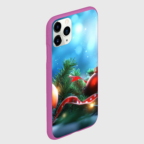 Чехол iPhone 11 Pro матовый Красные игрушки новогодние / 3D-Фиолетовый – фото 2