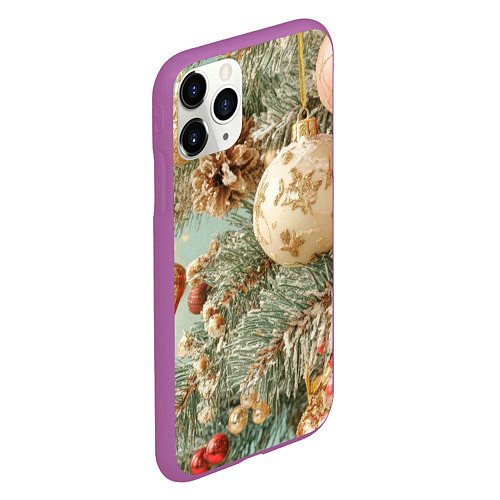 Чехол iPhone 11 Pro матовый Елочные новогодние игрушки / 3D-Фиолетовый – фото 2